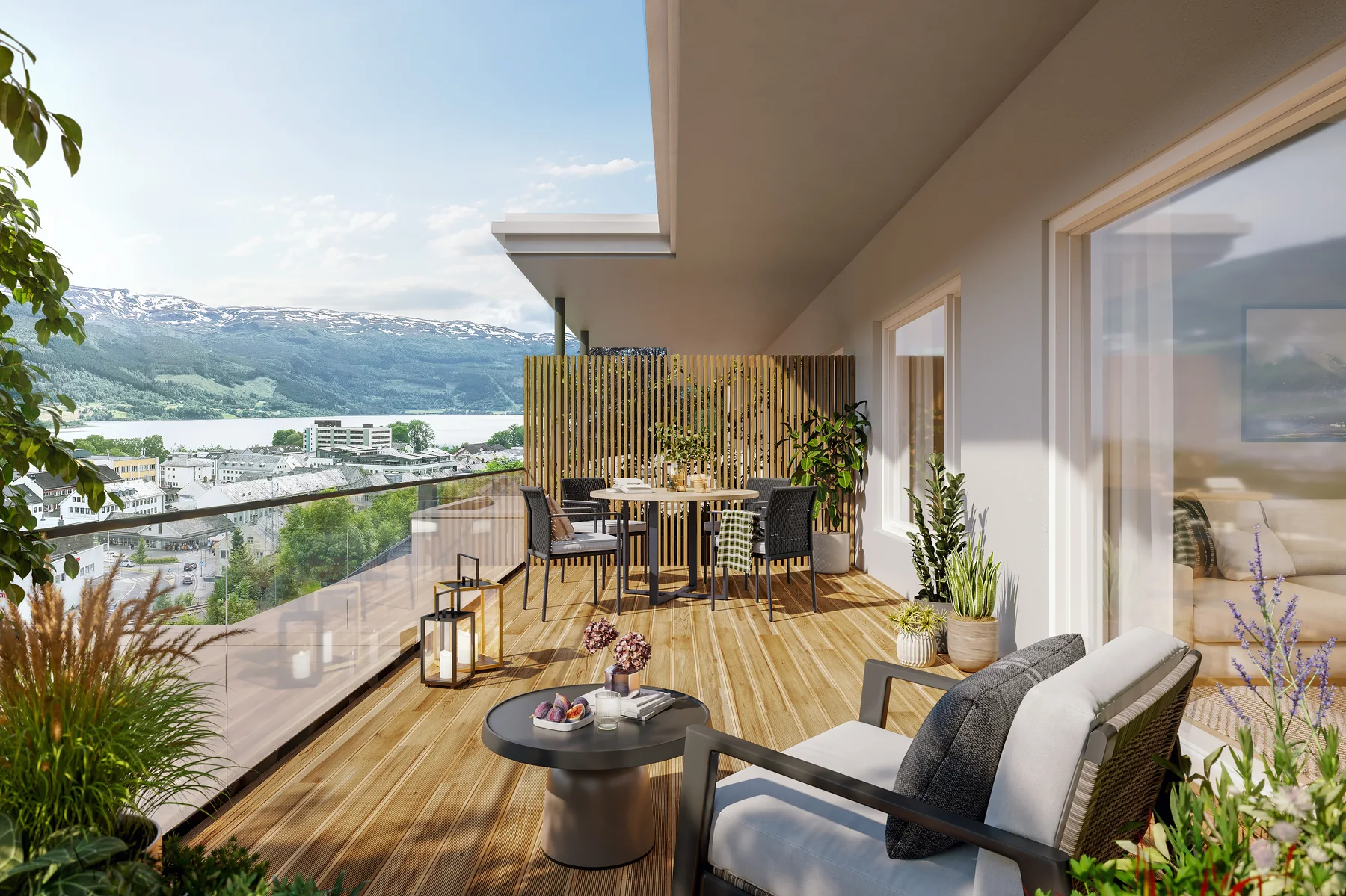 Terrasse med utsikt frå Lundarvegen 21